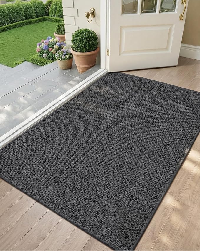Color&Geometry Front Door Mat Indoor 48"x72", Rugs for Entryway, Non Slip Washable Low-Profile Inside, Entry Mat Entry Rug Door Mat Indoor Entrance, Grey (Rolled-up NO Creases)
