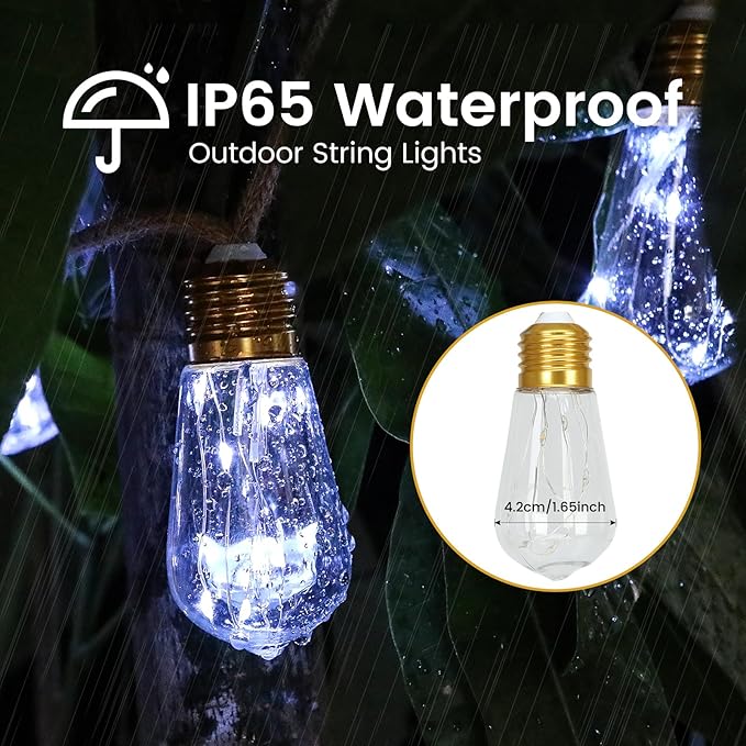 Solar Outdoor String Lights 24Ft Vintage Hemp Rope Solar Lights with 20 Shatterproof Bulbs,Solar Powered Patio String Lights with 8 Modes and Memory Function for Fence Garden Balcony Camping Bistro