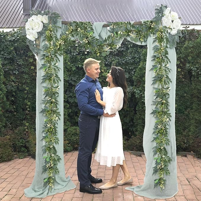 Artgar Eucalyptus Garland with Lights - 6 Ft Greenery Garland - Artificial Silver Dollar Olive Garlands, Spring/Summer Green Garlands for Indoor Outdoor Home Decor Wedding Arches Backdrops Table Decor