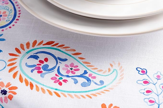 Maison d' Hermine Table Cloth Round Table 100% Cotton 63 Inches Tablecloth Reusable Decorative Everyday Use for Dining Room, Farmhouse, Home, Party, Festive & Wedding Spring Summer - Indian Floral