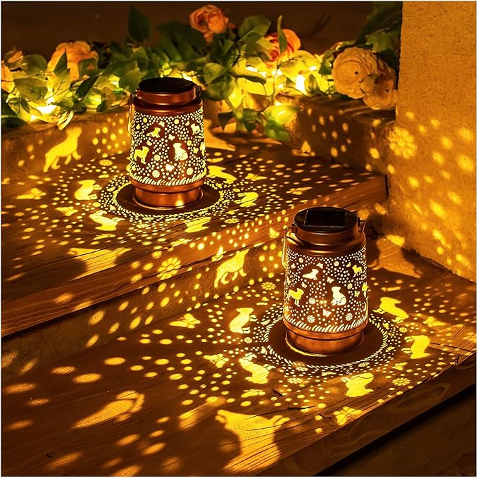 Dog Solar Lanterns Outdoor Waterproof Hanging Solar Lights Dog Gifts for Women Men Metal Decorative LED Lanterns for Garden Decor,Yard,Patio,Lawn,Tabletop,Pathway,Landscape