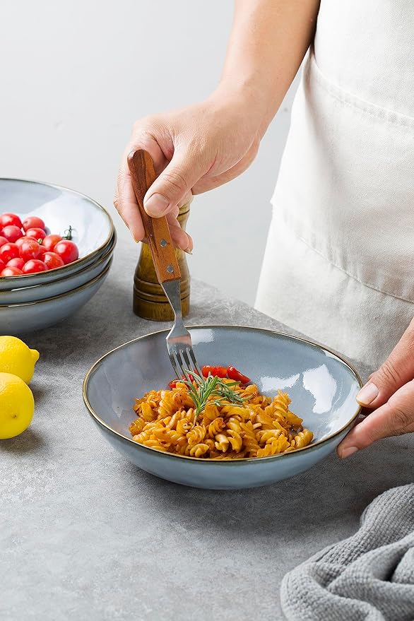 famiware Large Pasta Bowls Set of 4, Ocean Round 8.5" Pasta Serving Bowl Large Dinner Bowls, Kitchen Bowl Set, Microwave and Dishwasher Safe, Scratch Resistant, Blue