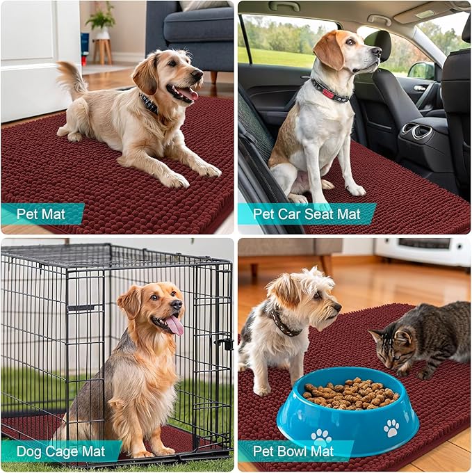 OLANLY Dog Door Mat for Muddy Paws 30x20, Absorbs Moisture and Dirt, Absorbent Non-Slip Washable Doormat, Quick Dry Chenille Mud Mat, Entry Indoor Entryway Carpet for Inside Floor, Caramel Russet