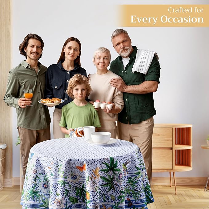 Maison d' Hermine Table Cloth Round Table 100% Cotton 63 Inches Tablecloth Reusable Decorative Everyday Use for Dining Room, Farmhouse, Home, Party, Festive & Wedding Spring Summer - Passiflora