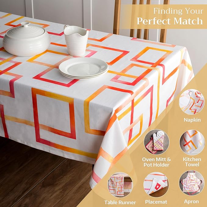 Maison d' Hermine Table Cloth Square Table 100% Cotton 60 x 60 Inches Tablecloth Reusable Decorative Everyday Use for Dining Room, Farmhouse, Home, Party, Festive & Wedding Spring Summer - Summer Maze