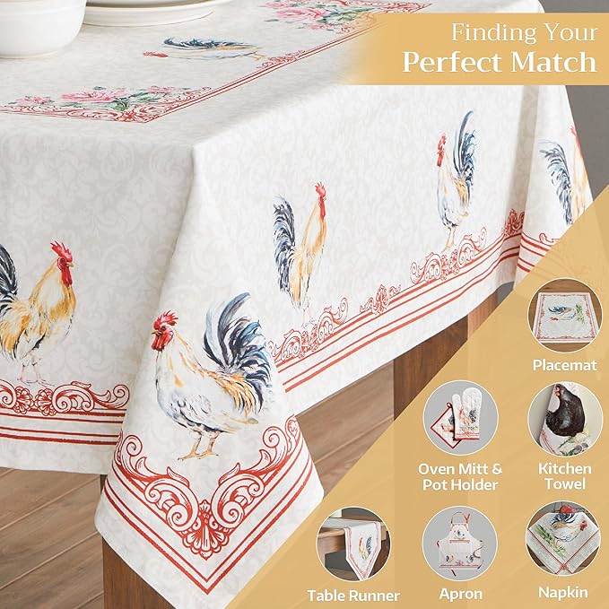 Maison d' Hermine Table Cloth Rectangle Table 100% Cotton 60 x 90 Inches Tablecloth Reusable Decorative Everyday Use for Dining Room, Farmhouse, Home, Party, Festive & Wedding Spring Summer - Campagne