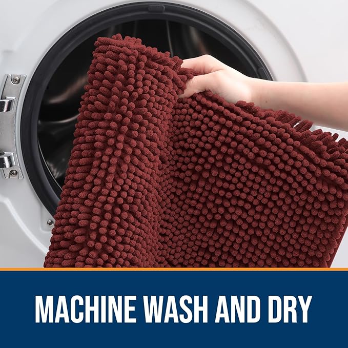 OLANLY Dog Door Mat for Muddy Paws 30x20, Absorbs Moisture and Dirt, Absorbent Non-Slip Washable Doormat, Quick Dry Chenille Mud Mat, Entry Indoor Entryway Carpet for Inside Floor, Caramel Russet