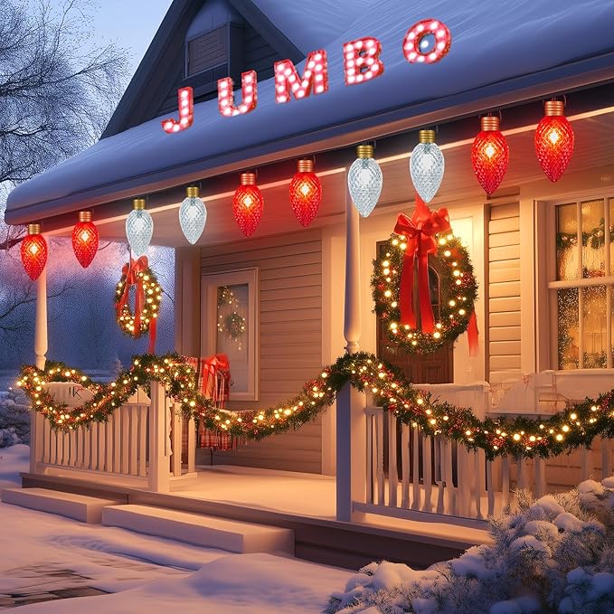 Brightown Strawberry Super Jumbo C9 Christmas Pathway Lights Outdoor - 11 Feet 5 LED Jumbo C9 Pathway Lights, Giant Christmas Lights Outdoor Decorations for Lawn Holiday Yard Outside, Red & White