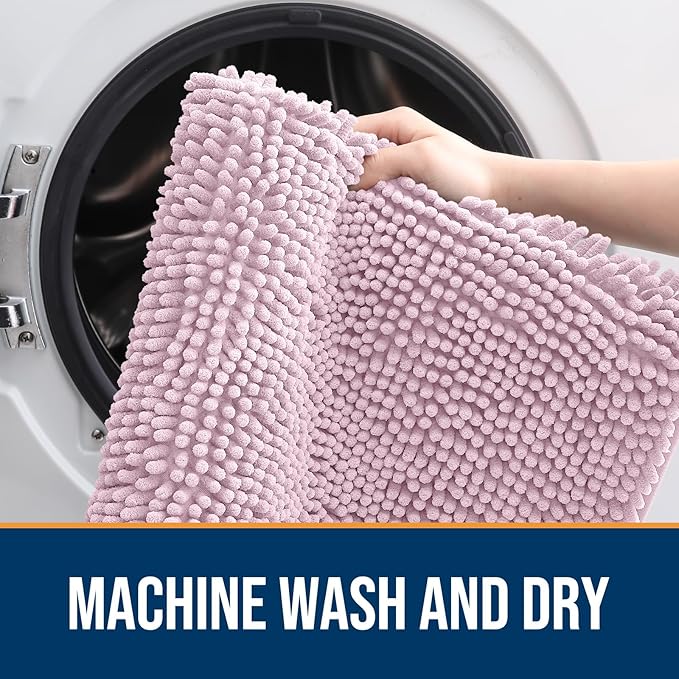 OLANLY Dog Door Mat for Muddy Paws 47x32, Absorbs Moisture and Dirt, Absorbent Non-Slip Washable Doormat, Quick Dry Chenille Mud Mat for Dogs, Entry Indoor Entryway Carpet for Inside Floor, Dusty Rose