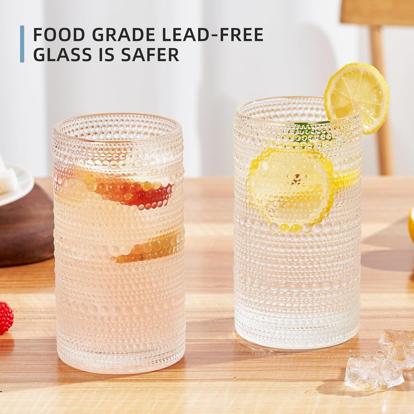 16oz Hobnail Drinking Glasses Set of 12, Vintage Large Capacity Embossed Clear Tumblers, Highball Glasses for Water, Cocktail, Beer, Whiskey, Juice & Bar Use