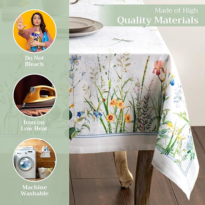 Maison d' Hermine Table Cloth Square Table 100% Cotton 54 x 54 Inches Tablecloth Reusable Decorative for Dining Room, Farmhouse, Home, Party, Festive & Wedding Spring Summer - Fleurs De Mai