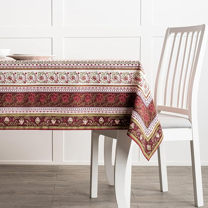 Maison d' Hermine Table Cloth Rectangle Table 100% Cotton 70 x 140 Inches Fall Tablecloth Reusable Everyday Use for Thanksgiving Christmas Decorations Dining Farmhouse Party (Reveillon Au Jardin)