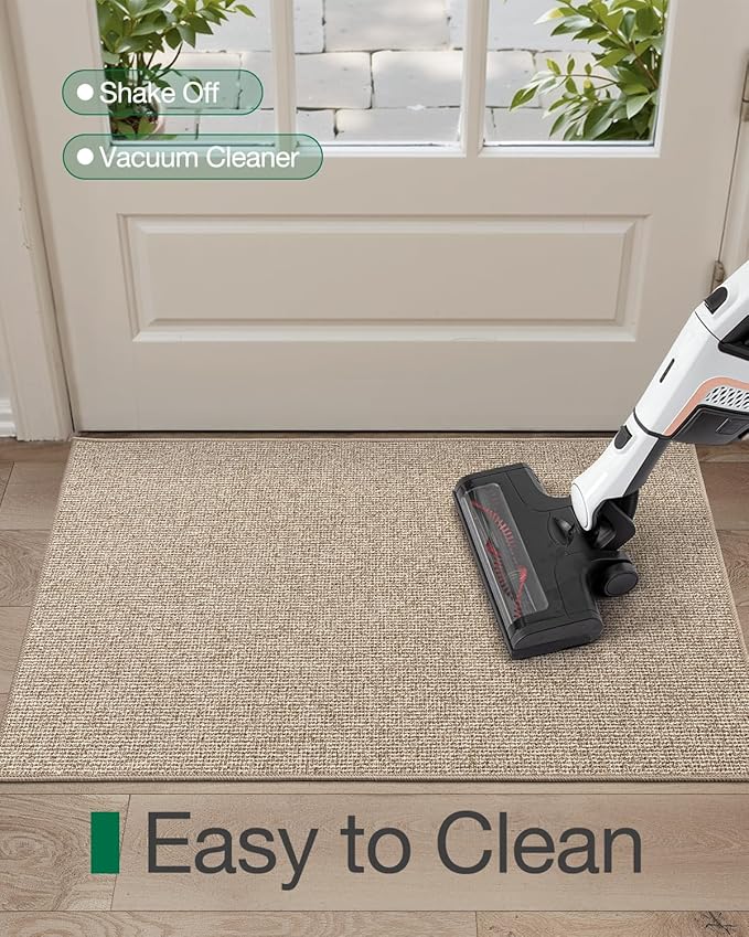 LUMI Indoor Door Mat 24"x36", Ultra Thin Low Profile Non-Slip Doormat for Home Entrance, Absorbent & Stain-Resistant Welcome Mats, Washable Entryway Mat for Front Door, Patio, Porch, Khaki