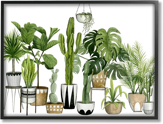 Stupell Industries Boho Plant Scene with Cacti and Succulents in Geometric Pots Watercolor Framed Giclee Art Design By Artist Grace Popp