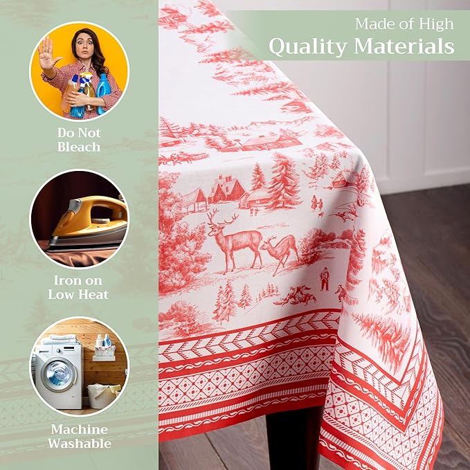 Maison d' Hermine Table Cloth Rectangle Table 100% Cotton 60 x 120 Inches Fall Tablecloth Reusable Everyday Use for Thanksgiving Christmas Decorations Dining Farmhouse Party (Winter Jouy)
