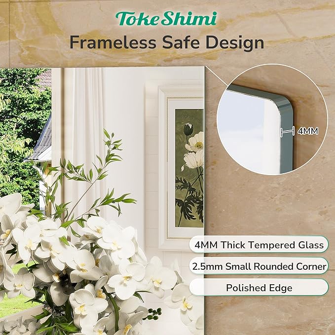 TokeShimi 55x36 Frameless Bathroom Vanity Mirrors for Over Sink, Modern Rectangle Bathroom Mirrors for Wall with Polished Edge Shatterproof Decorative Mirror for Bedroom, Living Room, Entryway