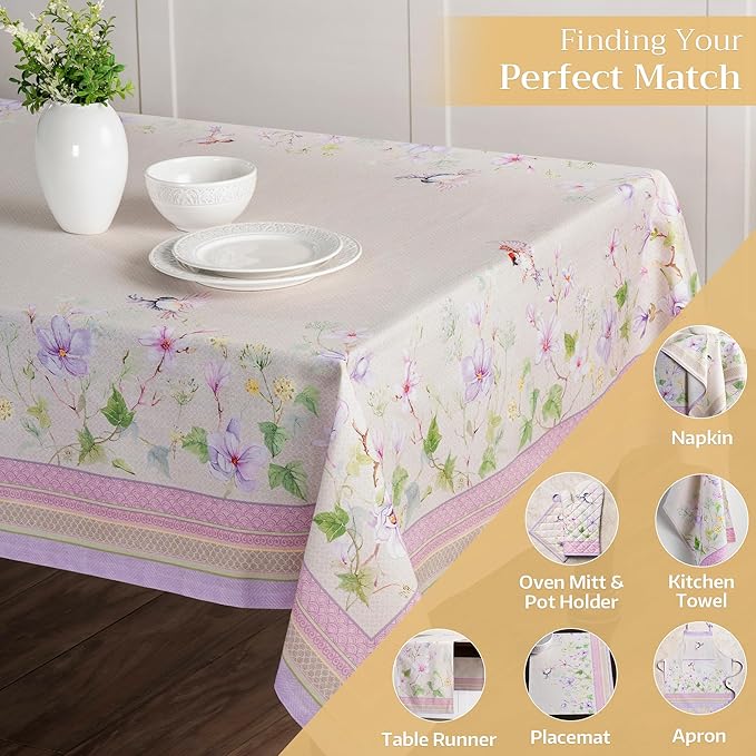Maison d' Hermine Table Cloth Rectangle Table 100% Cotton 60 x 90 Inches Tablecloth Reusable Decorative for Dining Room, Farmhouse, Home, Party, Festive & Wedding Spring Summer - Magnolia Mornings