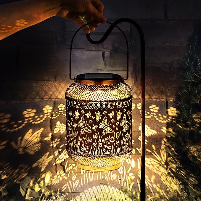 Butterfly Solar Lanterns Outdoor Garden Decor Gifts for Women Mom Grandma Metal Decor Hanging Solar Lights Outdoor Waterproof LED Lanterns for Yard, Patio, Lawn, Tabletop, Landscape