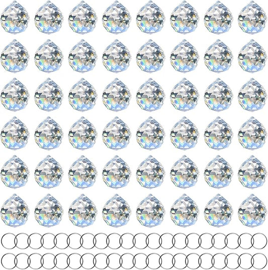MerryNine 48 Pcs 30mm Clear Crystal Ball Prism Sun Shine Catcher Rainbow Pendants Maker, Hanging Crystals Prisms for Windows, for Feng Shui, for Gift (30mm/1.18" 48pack, 48)