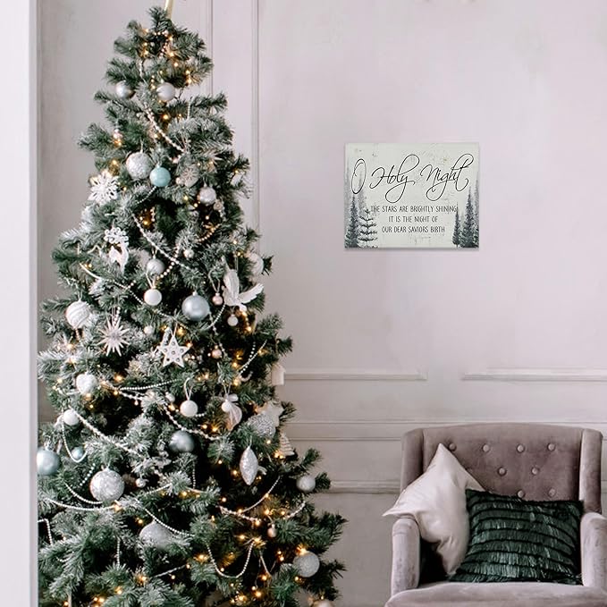BIWSHA Christmas Wall Decor, Vintage Christmas Canvas Wall Art, Christian O Holy Night Winter Wall Decor, Inspirational Bible Verse Christmas Decoration Gifts for Office Living Room Bedroom Kitchen 11x14 Inch