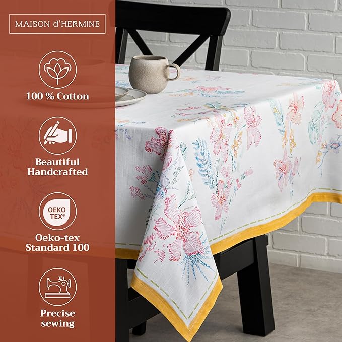 Maison d' Hermine Table Cloth Rectangle Table 100% Cotton 70 x 90 Inches Tablecloth Reusable Decorative for Dining Room, Farmhouse, Home, Party, Festive & Wedding Spring Summer - Paradise Island