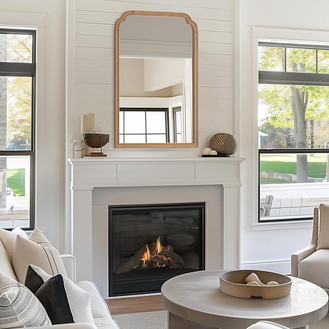 HOMECOOKIN Wood Bathroom Mirrors for Wall Mounted, 24" x 36" Rustic Wood Frame Wall Mirrors Decorative for Living Room or Bedroom Vanity Mirror (Honey-Colored) B