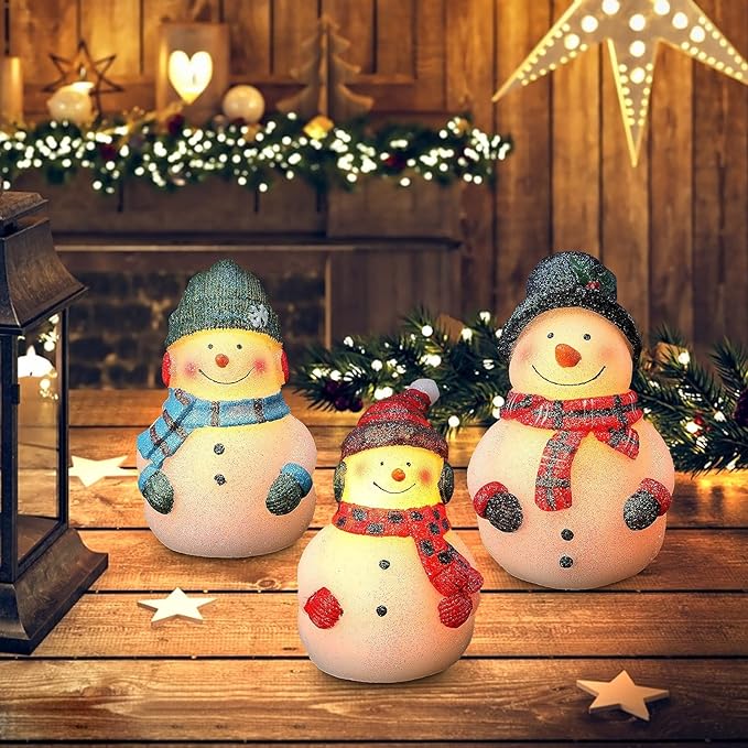 Flameless Snowman Real Wax Hand-Carved LED Candles with Remote, Battery Operated for Birthday Gift, Home Decor Collectible Sculptures