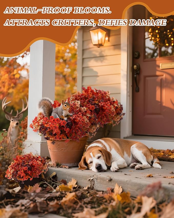 Artificial Mums Outdoor Fake Fall Flowers Decorations for Home,16 Bundles Silk Faux Mum Plants Look Real UV Resistant for Outside,Autumn Decor for Porch,Patio,Front Yard & Planters,Thanksgiving