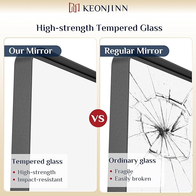 Keonjinn Black Bathroom Mirror for Vanity 24 x 36 Inch Metal Framed Wall Mirror Matte Black Rounded Rectangle Farmhouse Mirror, HD Tempered Glass, Wall-Mounted Decorative Mirrors(Horizontal/Vertical)