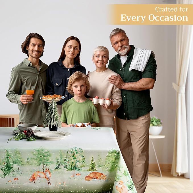 Maison d' Hermine Table Cloth Rectangle Table 100% Cotton 60 x 120 Inches Fall Tablecloth Reusable Everyday Use for Thanksgiving Christmas Decorations Dining Farmhouse Party (Winter Mornings)