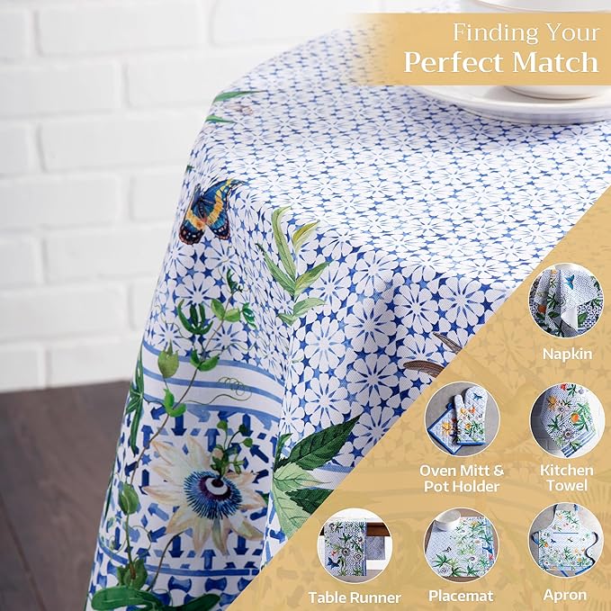 Maison d' Hermine Table Cloth Round Table 100% Cotton 69 Inches Tablecloth Reusable Decorative Everyday Use for Dining Room, Farmhouse, Home, Party, Festive & Wedding Spring Summer - Passiflora