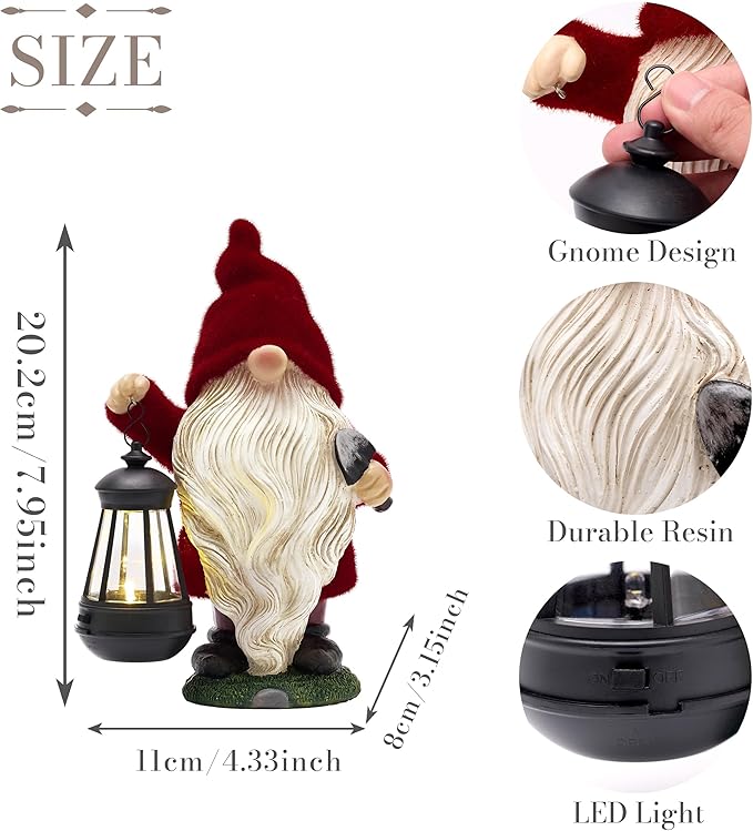 TERESA'S COLLECTIONS Valentines Gnomes for Outside, Resin Gnome Decorations with Solar Outdoor Lights for Garden Decor, Red Christmas Garden Sculptures & Statues for Patio, Gifts for Mom