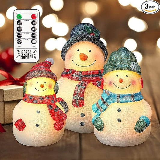 Flameless Snowman Real Wax Hand-Carved LED Candles with Remote, Battery Operated for Birthday Gift, Home Decor Collectible Sculptures