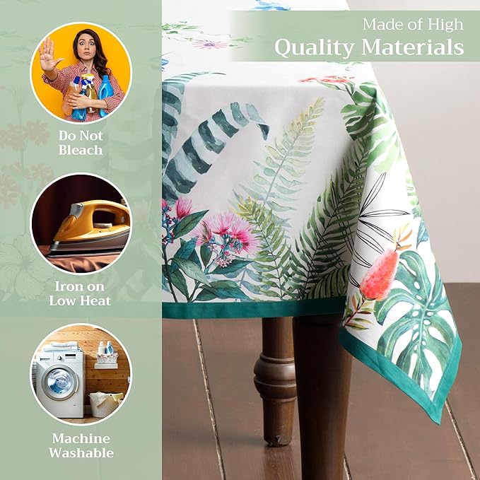 Maison d' Hermine Table Cloth Rectangle Table 100% Cotton 70 x 90 Inches Tablecloth Reusable Decorative Everyday Use for Dining Room, Farmhouse, Home Party, Festive & Wedding Spring Summer - Tropiques