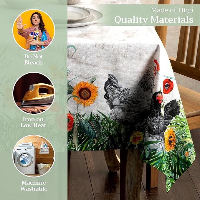 Maison d' Hermine Table Cloth Rectangle Table 100% Cotton 60 x 90 Inches Tablecloth Reusable Decorative for Dining Room, Farmhouse, Home, Party, Festive & Wedding Spring Summer - Basse Cour