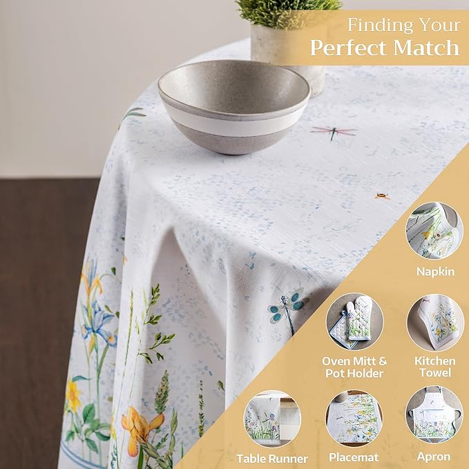 Maison d' Hermine Table Cloth Round Table 100% Cotton 63 Inches Tablecloth Reusable Decorative Everyday Use for Dining Room, Farmhouse, Home, Party, Festive & Wedding Spring Summer - Fleurs De Mai