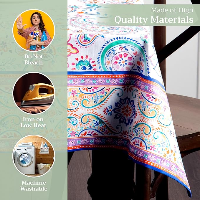 Maison d' Hermine Table Cloth Rectangle Table 100% Cotton 60 x 108 Inches Tablecloth Reusable Decorative for Dining Room, Farmhouse, Home, Party, Festive & Wedding Spring Summer - Indian Floral