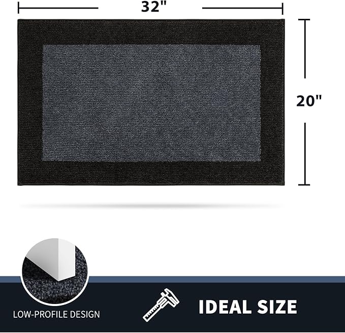 PURRUGS Dirt Trapping Door Mat 20" x 32", Non-Slip/Skid Machine Washable Entryway Rug, Shoes Scraper, Throw Rug, Super Absorbent Area Rug for Muddy Wet Shoes and Paws, Bluish Grey & Charcoal