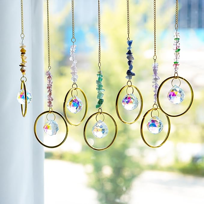 7PCS Crystal Suncatchers Rainbow Maker Healing Crystals for Window Prism Balls Indoor Outdoor Hanging Ornament Pendant Decor for Home, Garden, Wedding, Christmas