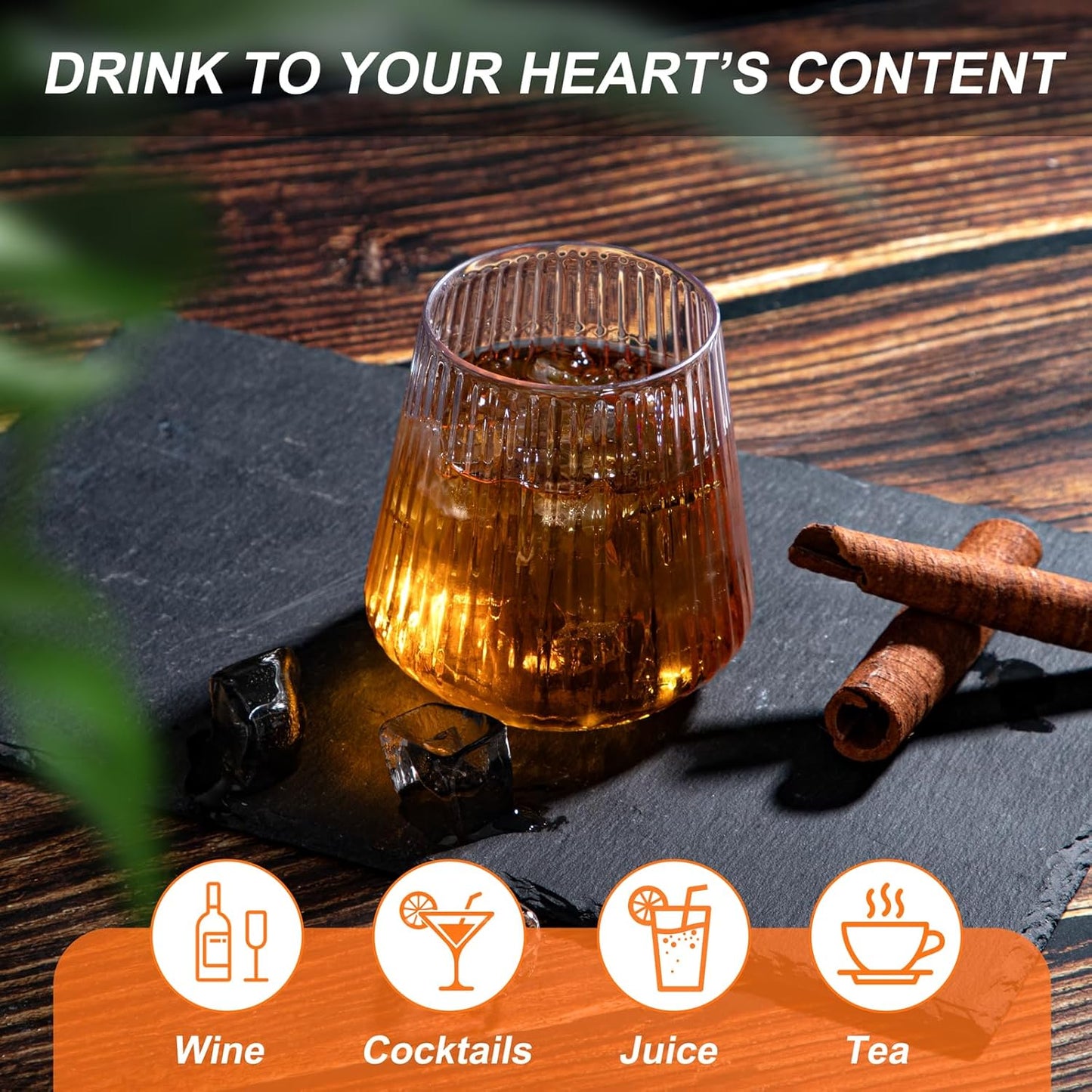 30 Pack Plastic Ribbed Wine Glasses, 14 OZ Origami Stemless Disposable Wine Champagne Whiskey Glasses Unbreakable Clear Plastic Cocktail Glasses, Reusable Wine Cups for Home Party Wedding Bar