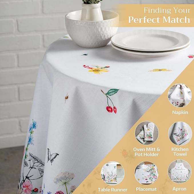 Maison d' Hermine Table Cloth Round Table 100% Cotton 63 Inches Tablecloth Reusable Decorative Everyday Use for Dining Room, Farmhouse, Home, Party, Festive & Wedding Spring Summer - Printemps