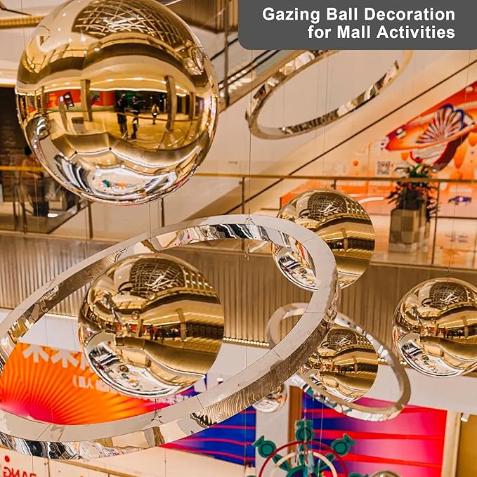 Nerien Gazing Ball, Stainless Steel Garden Mirror Globe, Polished Ornament Sphere, Hollow Floating Reflective Hemisphere, for Home Outdoor Pond Housewarming Swimming Pool Decoration, Gold, 8Pcs