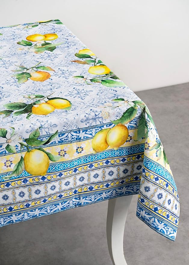 Maison d' Hermine Table Cloth Rectangle Table 100% Cotton 60 x 120 Inches Tablecloth Reusable Decorative Everyday Use for Dining Room, Farmhouse, Home, Party, Festive & Wedding Spring Summer - Citrus