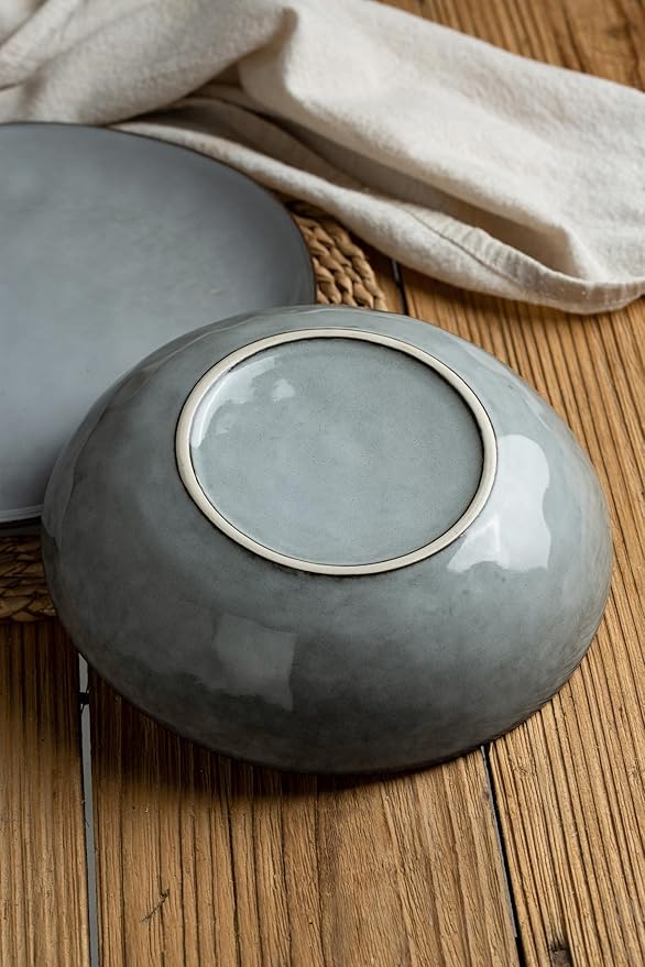 famiware Large Pasta Bowls Set of 4, Ocean Round 8.5" Pasta Serving Bowl Large Dinner Bowls, Kitchen Bowl Set, Microwave and Dishwasher Safe, Scratch Resistant, Grey