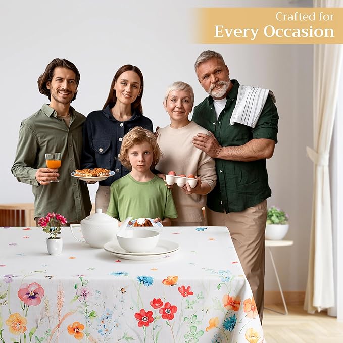 Maison d' Hermine Table Cloth Rectangle Table 100% Cotton 60 x 120 Inches Tablecloth Reusable Decorative for Dining Room, Farmhouse, Home, Party, Festive & Wedding Spring Summer - Summer Whisper