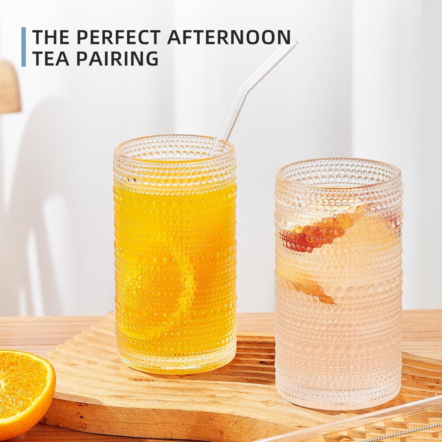 16oz Hobnail Drinking Glasses Set of 12, Vintage Large Capacity Embossed Clear Tumblers, Highball Glasses for Water, Cocktail, Beer, Whiskey, Juice & Bar Use