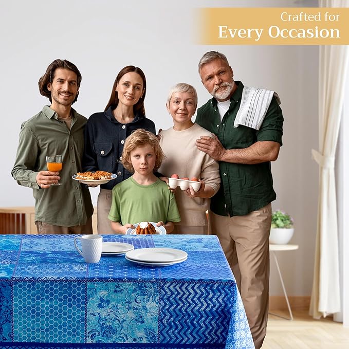 Maison d' Hermine Table Cloth Square Table 100% Cotton 54 x 54 Inches Tablecloth Reusable Decorative Everyday Use for Dining Room, Farmhouse, Home, Party, Festive & Wedding Spring Summer - Indigo Love