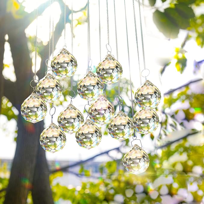 MerryNine 6 Pcs Clear Crystal Ball Prism Sun Shine Catcher Rainbow Pendants Maker, Hanging Crystals Prisms for Windows, for Feng Shui, for Gift (1.96"/50mm 6Pack)