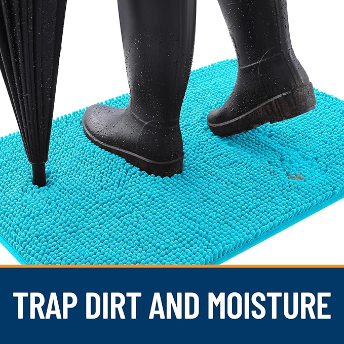 OLANLY Dog Door Mat for Muddy Paws 44x24, Absorbs Moisture and Dirt, Absorbent Non-Slip Washable Doormat, Quick Dry Chenille Mud Mat for Dogs, Entry Indoor Entryway Carpet for Inside Floor, Aqua Blue