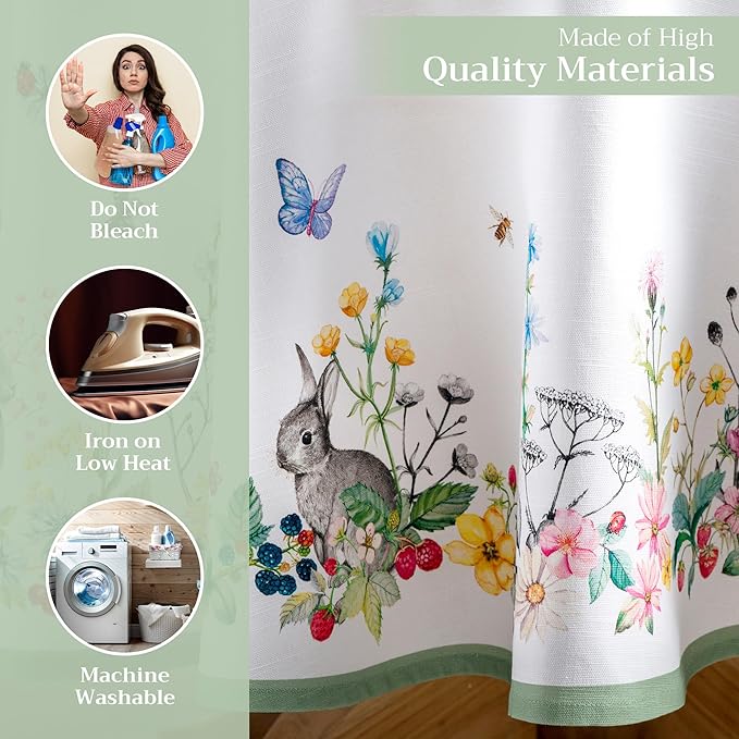 Maison d' Hermine Table Cloth Round Table 100% Cotton 63 Inches Tablecloth Reusable Decorative Everyday Use for Dining Room, Farmhouse, Home, Party, Festive & Wedding Spring Summer - Printemps